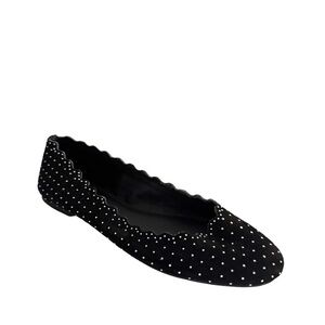 GB Gianni Bini Black Ballet Flats Silver Studded Scalloped Edge Shoes Size 9.5